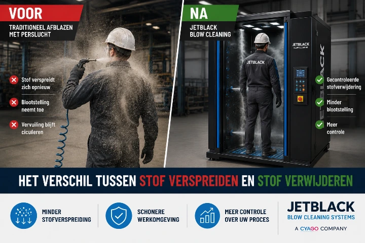 JetBlack remarketing advertentie met voor en na vergelijking van personeelsreiniging